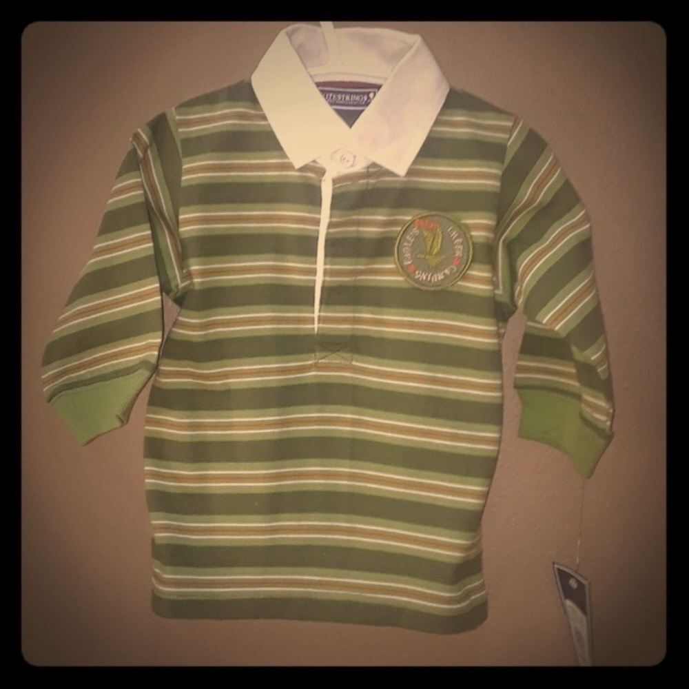 Baby Boy Knit Polo 12M Camping White Collar NWT